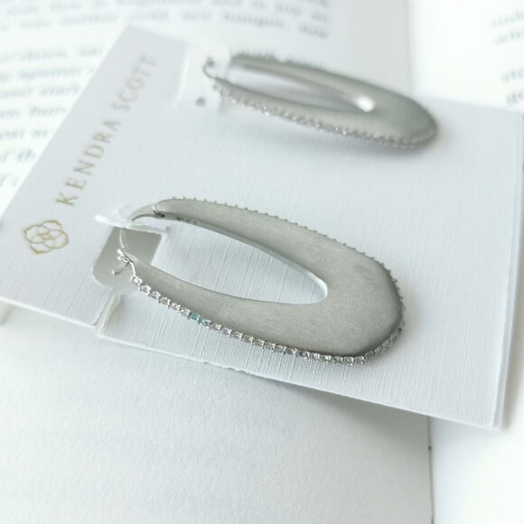 NEW Kendra Scott Adeline Silver White Crystal Hoop Earrings Authentic - Picture 2 of 3